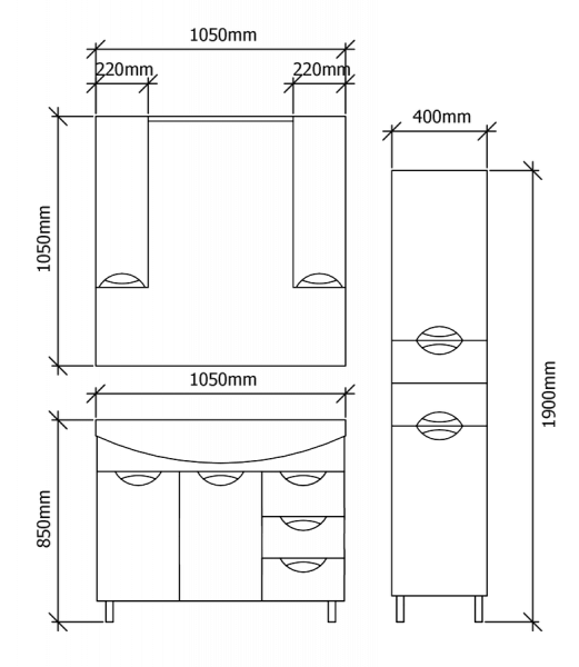 Тумба под раковину Aqua de Marco Элеганс, 105 см, 2 двери+2 ящика, белый/хром, 2105CELE