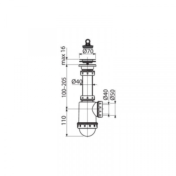 Cифон Alcadrain для мойки c нержавеющей peшeткой Ø70, A441-DN50/40