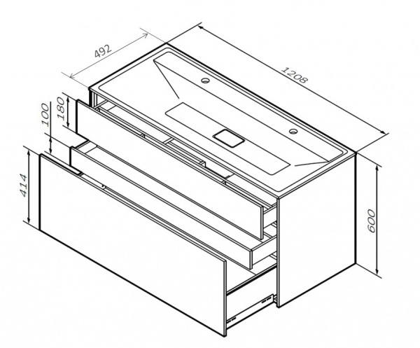 Тумба подвесная под раковину AM.PM INSPIRE V2.0 120 см, 3 ящика, push-to-open, белый матовый, M50AFH