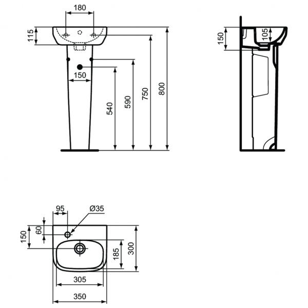 Раковина Ideal Standard i.life A 35x30 см, левая версия, T470901