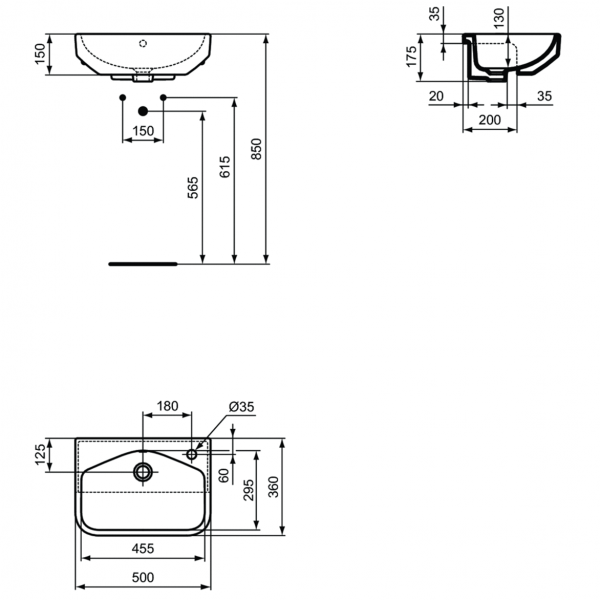 Полувстраиваемая раковина Ideal Standard i.life S 50x36 см, T458801