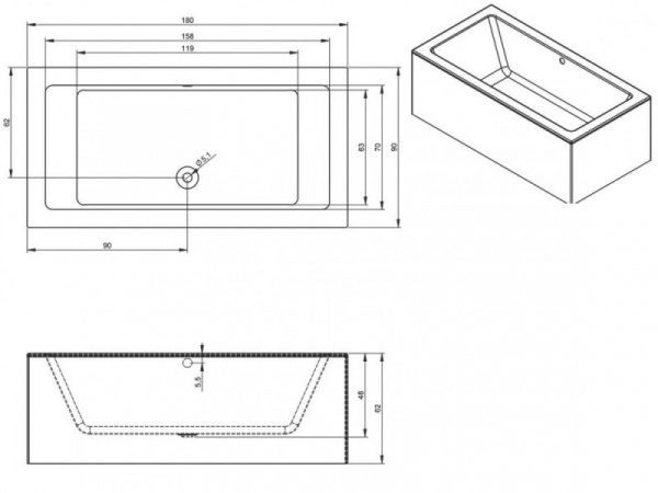 Ванна акриловая Riho LUGO RIGHT - PLUG & PLAY 180x90, BD6500500000000