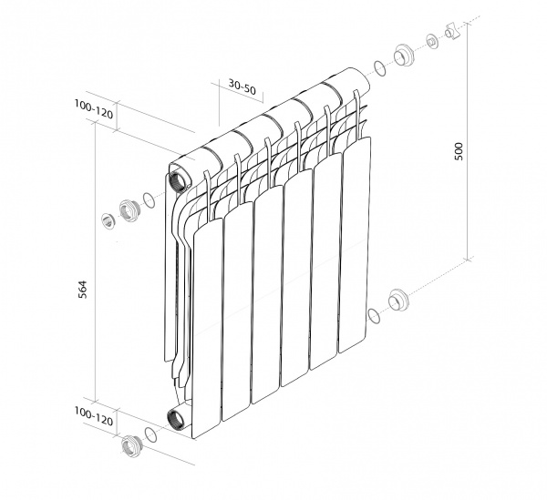 Радиатор биметаллический Royal Thermo Revolution Bimetall 500 2.0 – 4 секции, белый, RTRB250004