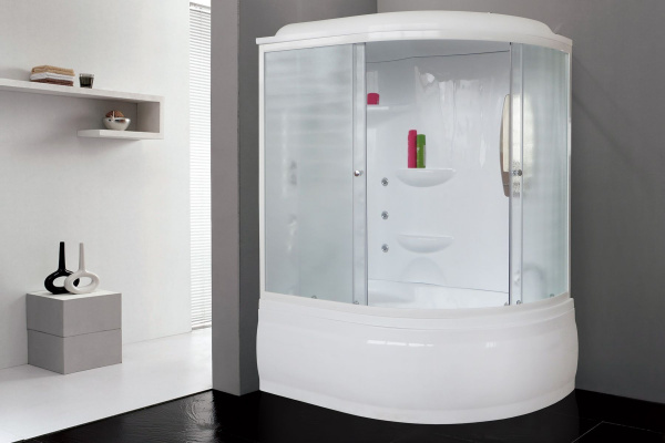 Гидромассажный бокс Royal Bath 150х100х225, матовое стекло, белый профиль, левая, RB 150ALP-С-L