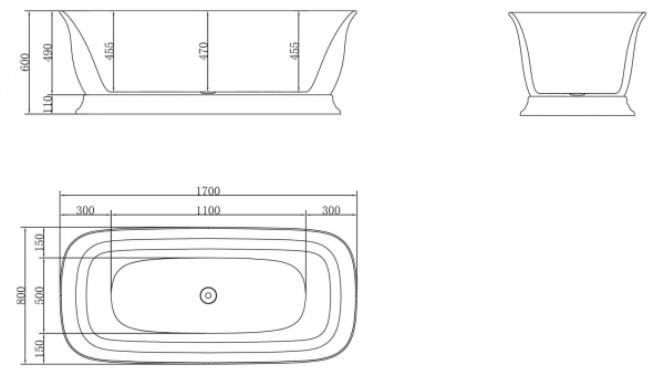 Ванна акриловая BelBagno 170*80 см, белая, BB400-1700-800
