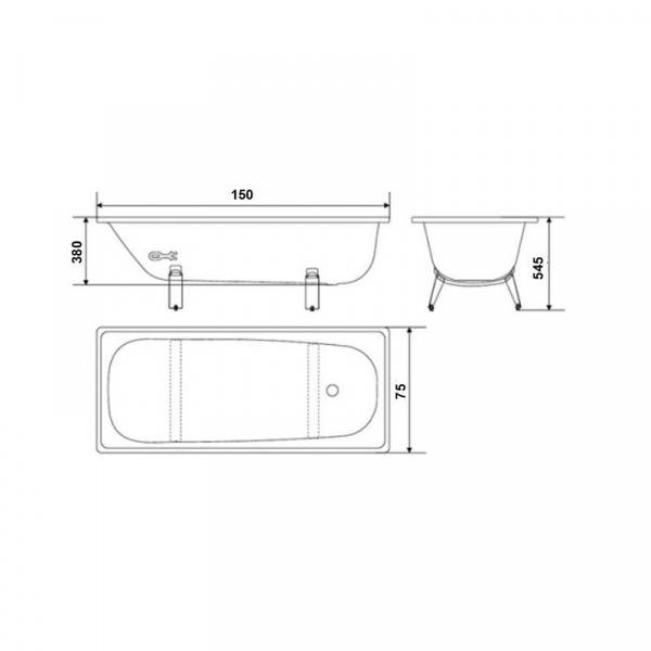Ванна стальная WhiteWave Classic 150*75 в комплекте с белыми подставками, белая, CL-1500