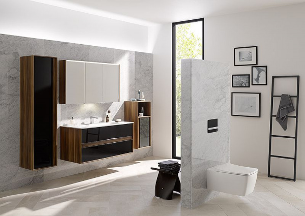 Шкаф-пенал Vitra Metropole 40 L, сливовое дерево, фасад черное акриловое стекло, 58208