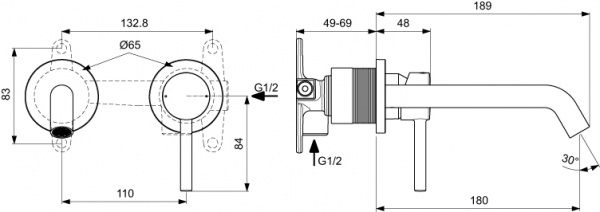 Настенный смеситель для умывальника Ideal Standard CERALINE, черный, A6938XG