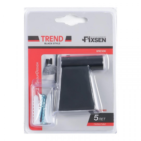 Крючок Fixsen Тренд одинарный, черный, FX-97805