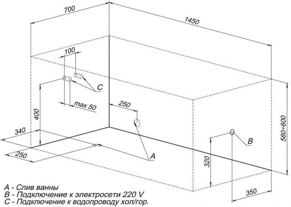 Акриловая ванна Aquanet Bright 145x70