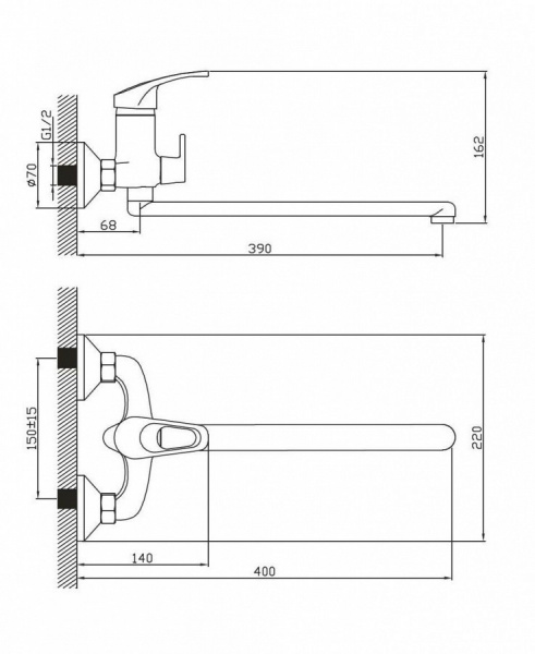 Смеситель для ванны Diadonna D80-222111 EURO, с прямым изливом 35см, хром