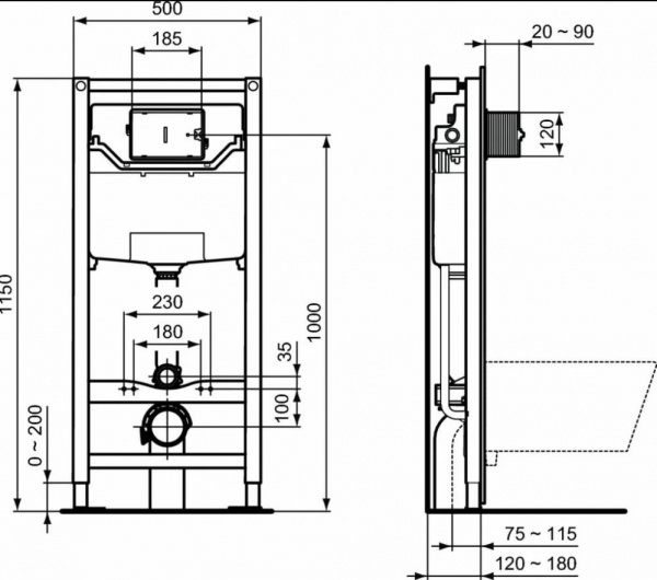 Промо-комплект 3 в 1 Ideal Standard EXACTO система инсталляции + унитаз с крышкой-сиденьем (R002601,