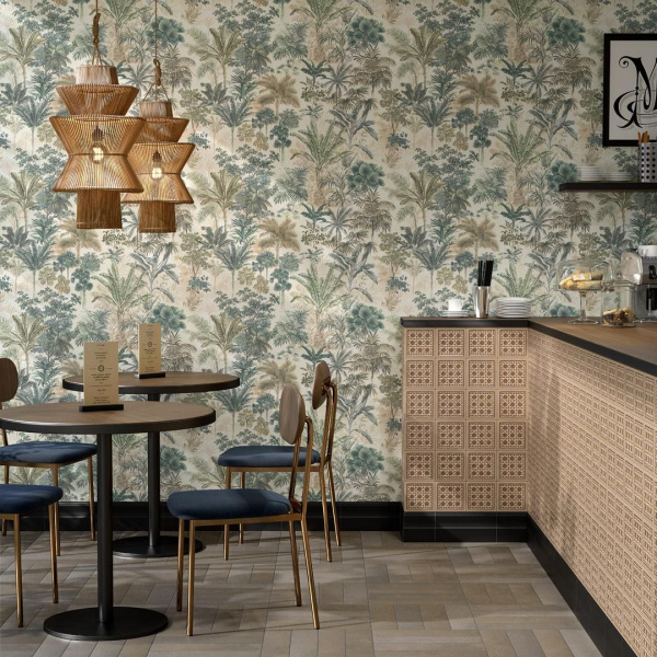 Обои виниловые Kerama Marazzi Оазис база, тёмный зелёный, KM6210