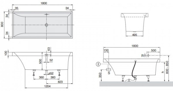 Ванна акриловая Villeroy&Boch Squaro 180х80 UBQ180SQR2V-01