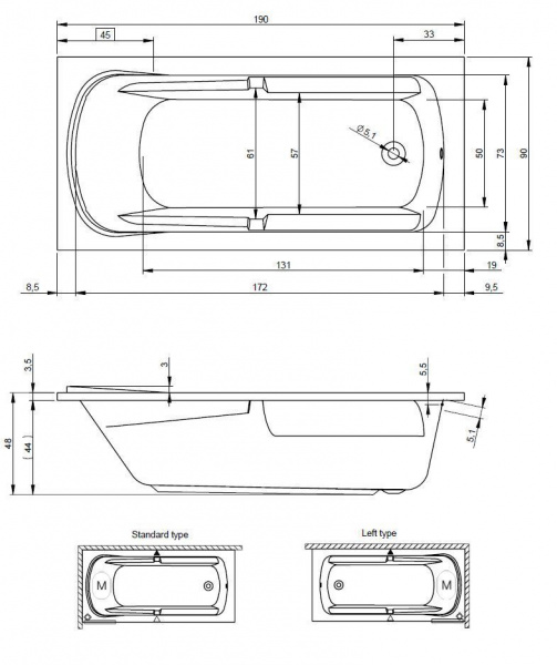 Ванна акриловая Riho FUTURE XL 190х90, BC3200500000000